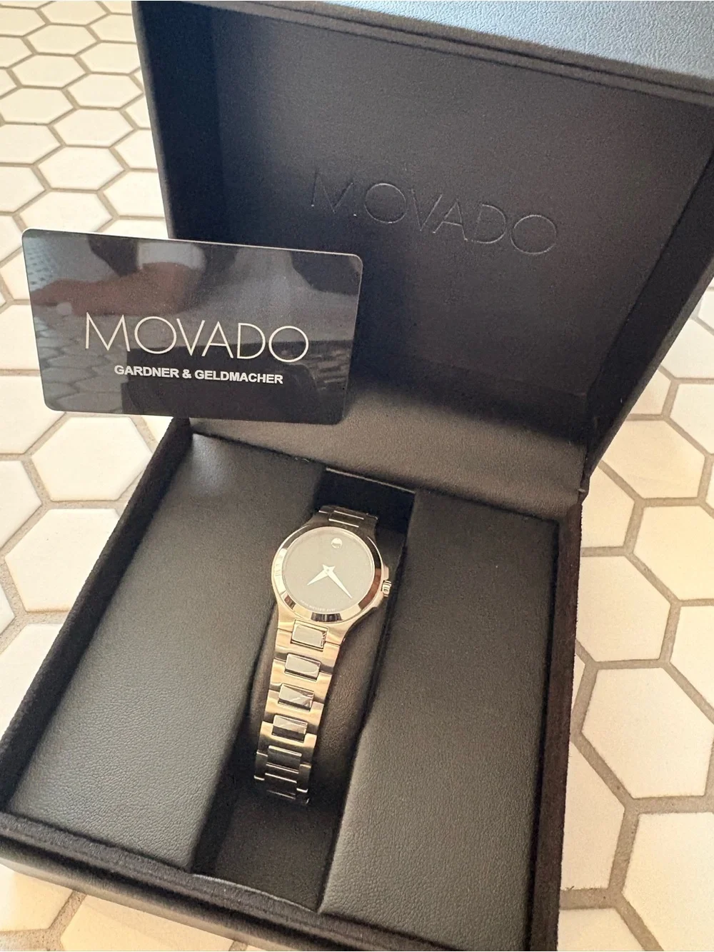Movado Two-Tone Bracelet Watch with Black Dial